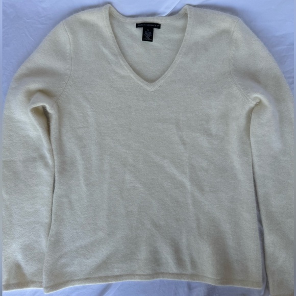 Sarah Spencer Cream Color Lambswool Angora Rabbit Hair V-neck Sweater size XL - Picture 2 of 8